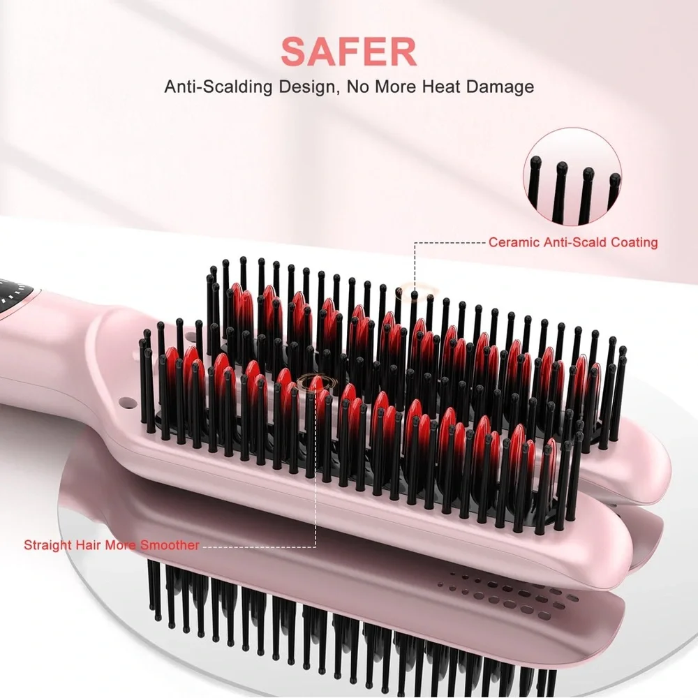 Ionic Hair Straightener Brush, Flat Iron 5 Temps, Ceramic Straightener Comb